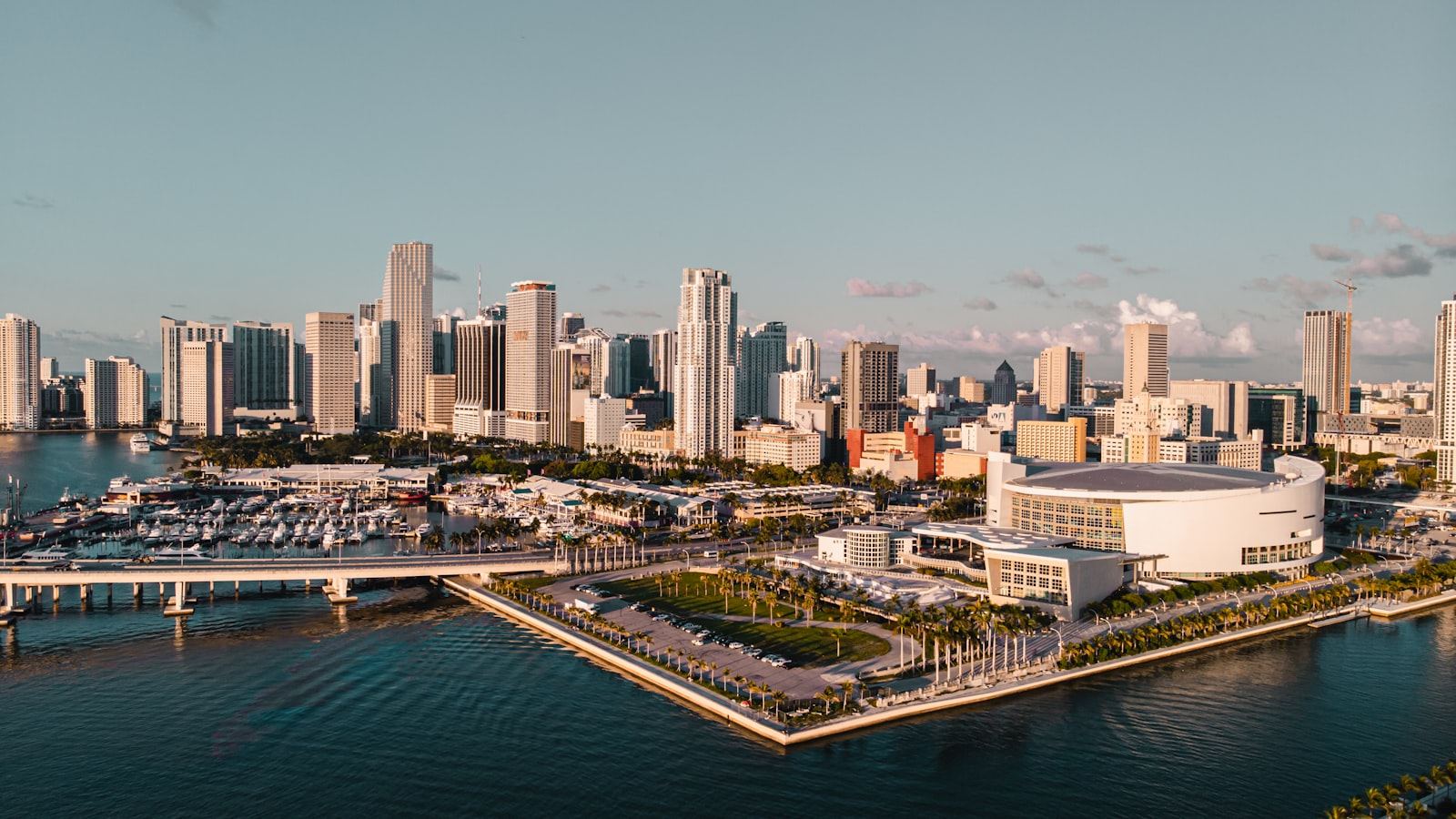 The Miami skyline and waterfront from above