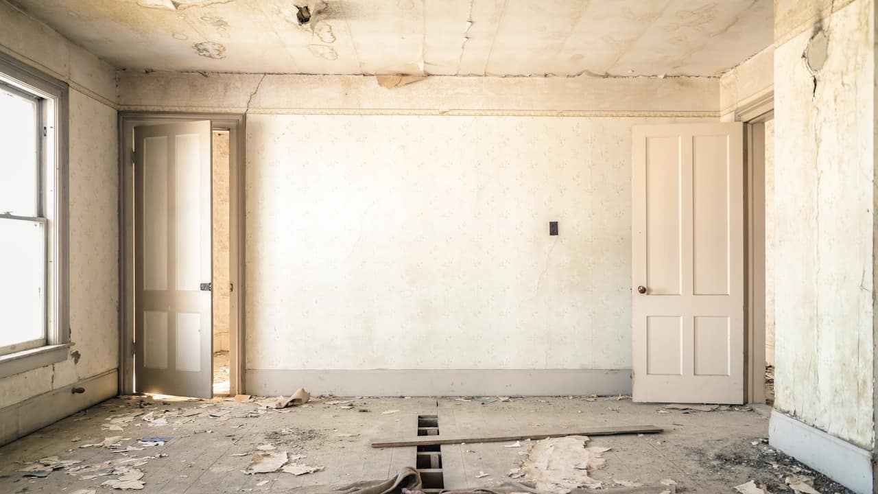 A stripped room ready for drywall and finishing