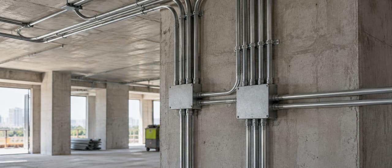 Electrical conduit and boxes in an unfinished commercial interior