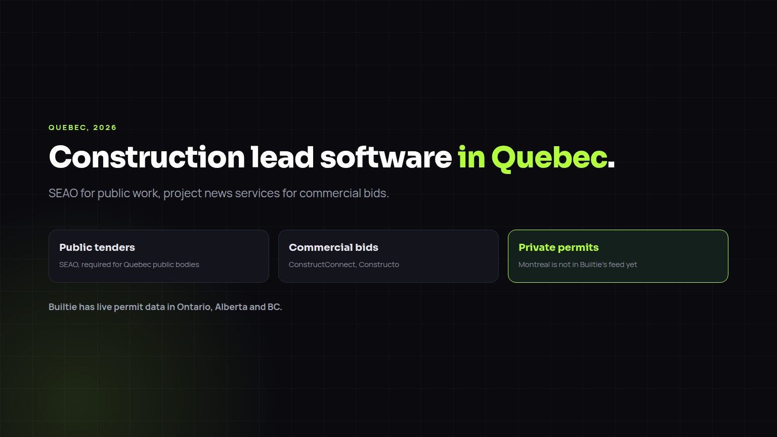 Construction lead software for Quebec, with live project and builder figures
