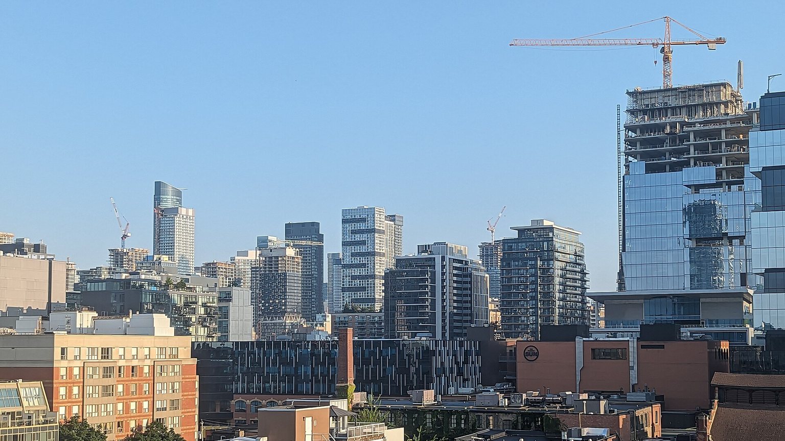 Construction cranes on the Toronto skyline
