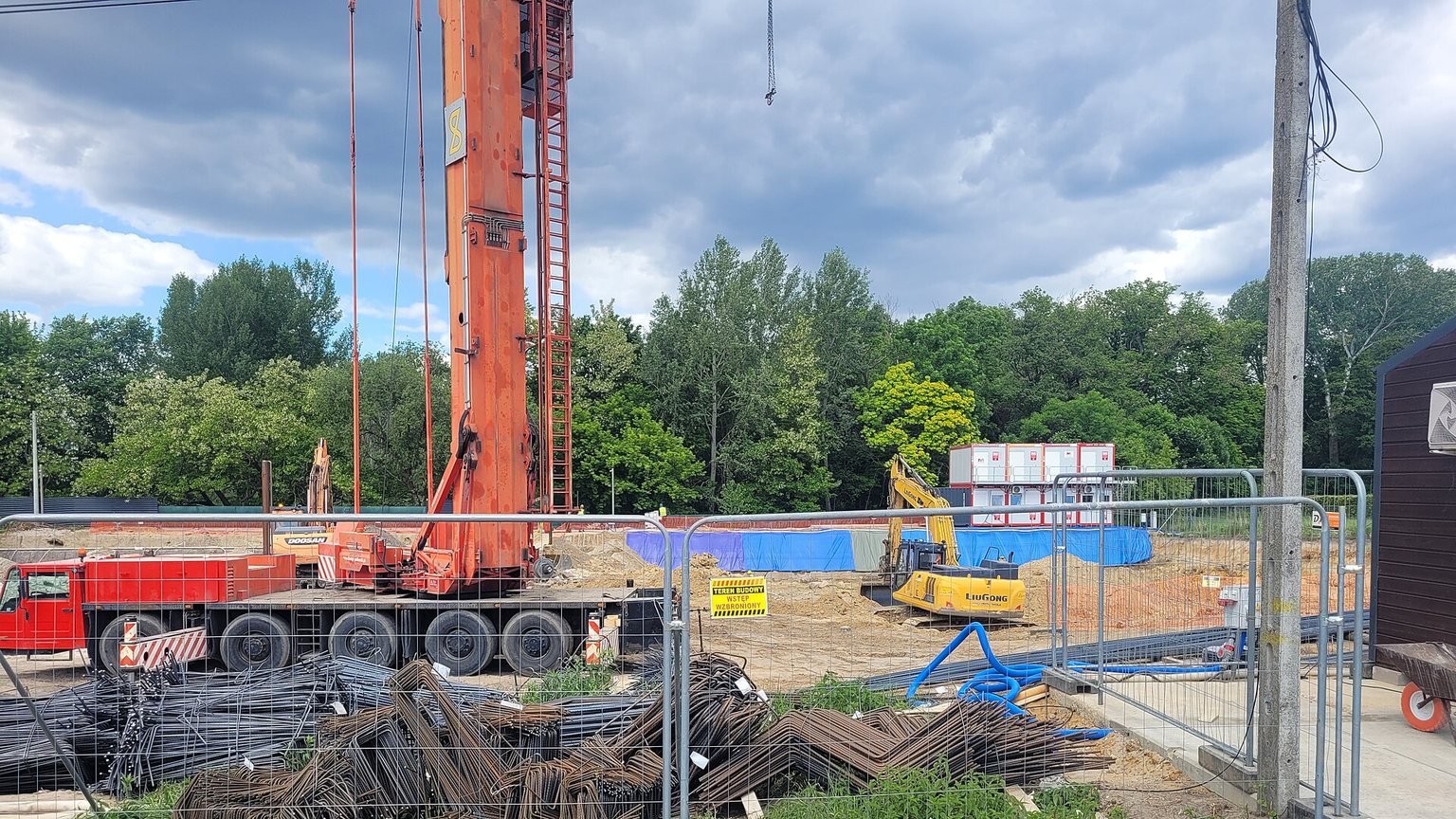 Newly built homes under construction on a residential street